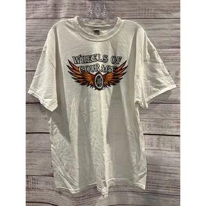 Gildan Wheels of Courage Hot Rod Car Show Graphic T-Shirt White Mens XL